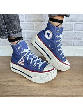 Converse Chuck Double Stack Platform 9.5 Women Shoes Sneaker Blue Purple A16064C